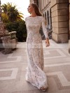 Lace Scoop Neck A-line Sweep Train Wedding Dresses #LDB00023858