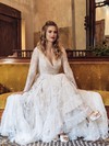 Tulle V-neck Ball Gown Sweep Train Appliques Lace Wedding Dresses #LDB00023859