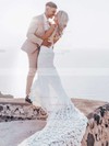 Lace V-neck Trumpet/Mermaid Court Train Split Front Wedding Dresses #LDB00023862