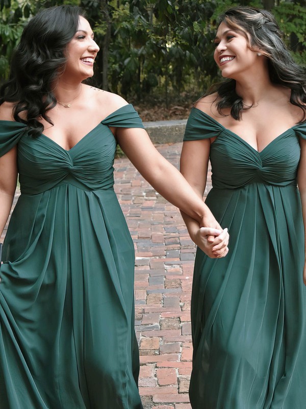 Chiffon Off-the-shoulder A-line Floor-length Ruffles Bridesmaid Dresses #LDB01013763