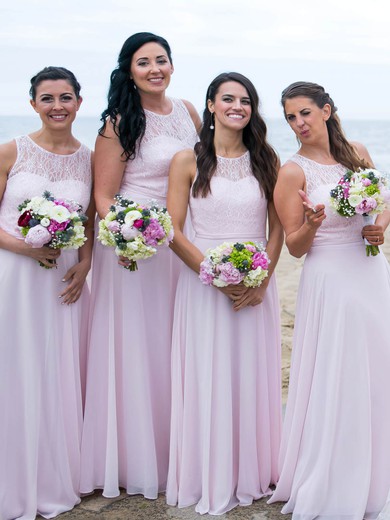 Chiffon Scoop Neck A-line Floor-length Appliques Lace Bridesmaid Dresses #LDB01013775