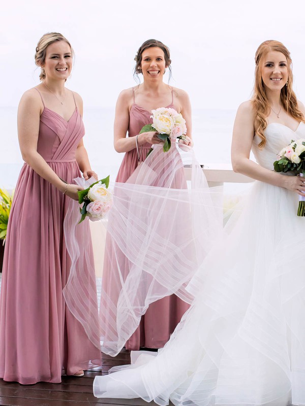 Chiffon V-neck A-line Floor-length Ruffles Bridesmaid Dresses #LDB01013785