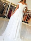 A-line Off-the-shoulder Chiffon Floor-length Beading Prom Dresses #LDB020106467