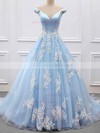 Ball Gown Off-the-shoulder Tulle Sweep Train Appliques Lace Prom Dresses #LDB020106469