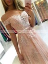 A-line Off-the-shoulder Tulle Floor-length Appliques Lace Prom Dresses #LDB020106470