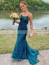 Tulle Square Neckline Trumpet/Mermaid Sweep Train Beading Prom Dresses #LDB020106643