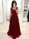 Tulle V-neck A-line Floor-length Beading Prom Dresses #LDB020106668