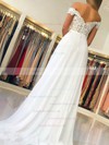 Chiffon Off-the-shoulder A-line Sweep Train Appliques Lace Prom Dresses #LDB020106677
