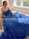 Tulle Square Neckline Princess Sweep Train Appliques Lace Prom Dresses #LDB020106690