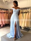 Chiffon Off-the-shoulder A-line Sweep Train Appliques Lace Prom Dresses #LDB020106711