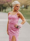 Tulle Square Neckline Sheath/Column Sweep Train Appliques Lace Prom Dresses #LDB020106726