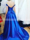 Satin Off-the-shoulder A-line Sweep Train Beading Prom Dresses #LDB020106745
