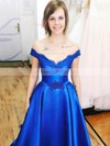 Satin Off-the-shoulder A-line Sweep Train Beading Prom Dresses #LDB020106745