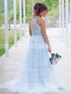 Tulle Scoop Neck A-line Sweep Train Beading Prom Dresses #LDB020106752