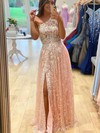 Tulle One Shoulder A-line Floor-length Beading Prom Dresses #LDB020106759