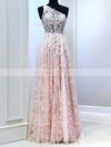 Tulle One Shoulder A-line Floor-length Beading Prom Dresses #LDB020106759