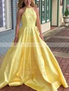 Satin Scoop Neck Ball Gown Sweep Train Beading Prom Dresses #LDB020106767