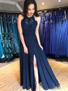 Chiffon Scoop Neck A-line Floor-length Lace Prom Dresses #LDB020106800