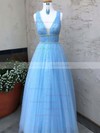 Tulle V-neck A-line Floor-length Beading Prom Dresses #LDB020106828