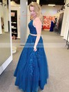 Tulle V-neck Ball Gown Sweep Train Beading Prom Dresses #LDB020106841