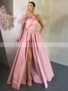 Satin Strapless A-line Sweep Train Sashes / Ribbons Prom Dresses #LDB020106878