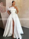 Satin Strapless A-line Sweep Train Sashes / Ribbons Prom Dresses #LDB020106878