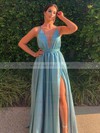 Glitter V-neck A-line Floor-length Sashes / Ribbons Prom Dresses #LDB020106642