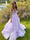 Glitter V-neck Princess Sweep Train Cascading Ruffles Prom Dresses #LDB020106646