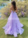 Glitter V-neck Princess Sweep Train Cascading Ruffles Prom Dresses #LDB020106646