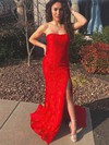 Lace Strapless Trumpet/Mermaid Sweep Train Split Front Prom Dresses #LDB020106647