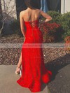Lace Strapless Trumpet/Mermaid Sweep Train Split Front Prom Dresses #LDB020106647