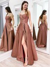Glitter Square Neckline A-line Floor-length Split Front Prom Dresses #LDB020106655