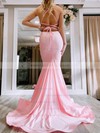 Jersey V-neck Trumpet/Mermaid Sweep Train Prom Dresses #LDB020106694