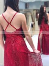 Glitter V-neck A-line Sweep Train Split Front Prom Dresses #LDB020106703
