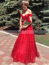Glitter Off-the-shoulder A-line Floor-length Prom Dresses #LDB020106749