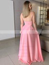 Silk-like Satin V-neck A-line Sweep Train Split Front Prom Dresses #LDB020106773