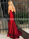 Jersey V-neck Trumpet/Mermaid Sweep Train Split Front Prom Dresses #LDB020106779