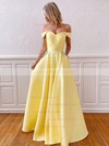 Satin Off-the-shoulder A-line Floor-length Beading Prom Dresses #LDB020106801