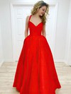 Satin V-neck Ball Gown Floor-length Pockets Prom Dresses #LDB020106807