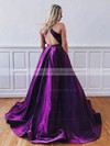 Satin Scoop Neck Ball Gown Sweep Train Prom Dresses #LDB020106824