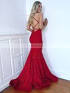 Satin Square Neckline Trumpet/Mermaid Sweep Train Sequins Prom Dresses #LDB020106825