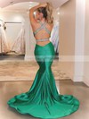 Silk-like Satin V-neck Trumpet/Mermaid Sweep Train Beading Prom Dresses #LDB020106899