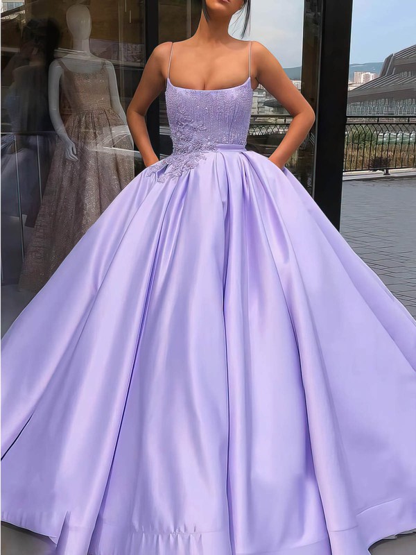 Satin Square Neckline Ball Gown Floor-length Beading Prom Dresses #LDB020106929