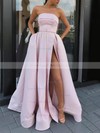 Satin Strapless A-line Sweep Train Sashes / Ribbons Prom Dresses #LDB020106934