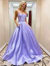 Satin Square Neckline Ball Gown Sweep Train Beading Prom Dresses #LDB020106938