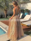 Glitter V-neck A-line Floor-length Sashes / Ribbons Prom Dresses #LDB020106944