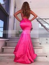 Silk-like Satin V-neck Sweep Train Split Front Prom Dresses #LDB020106953