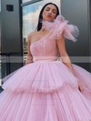 Tulle One Shoulder Ball Gown Floor-length Tiered Prom Dresses #LDB020106968