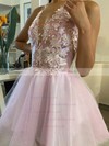 Glitter V-neck A-line Detachable Appliques Lace Prom Dresses #LDB020106969
