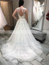 Organza V-neck Ball Gown Sweep Train Beading Prom Dresses #LDB020106976